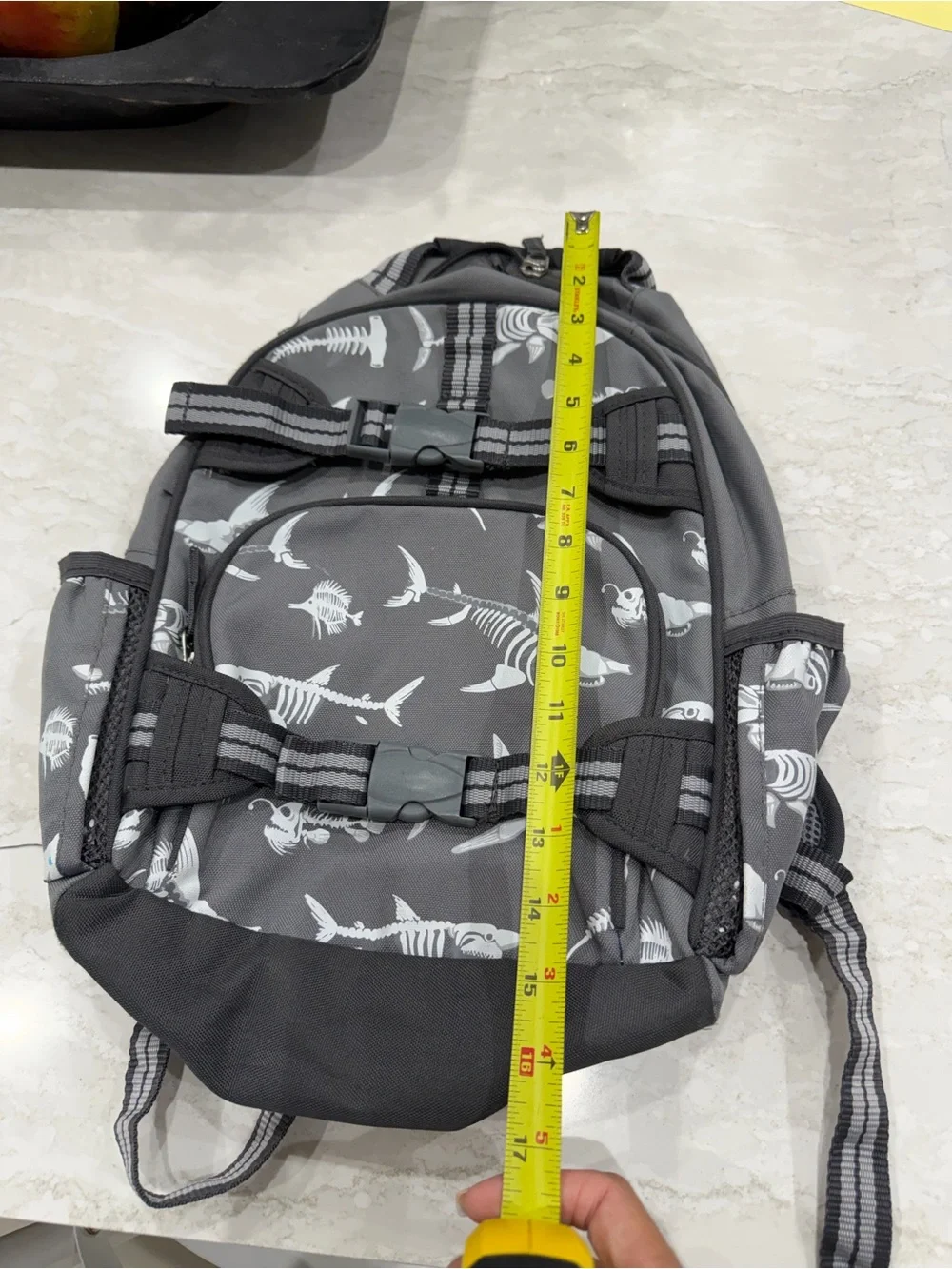 Pottery Barn Kids Gray Shark Skeleton Print Backpack glow in the dark